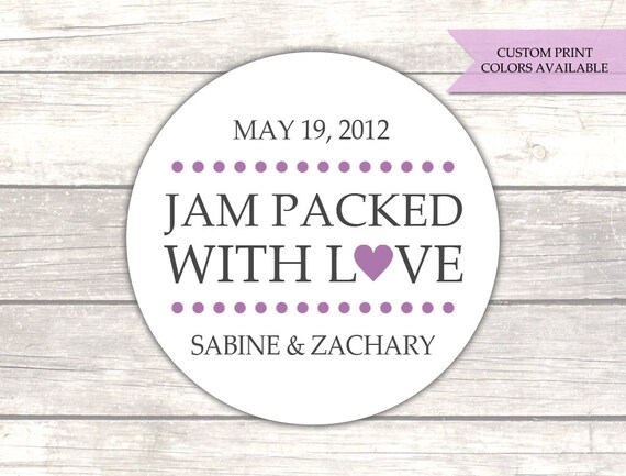 Jam packed with love stickers Jam wedding favors Wedding