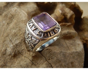Silver ring pilot aviator ring with amethys stone