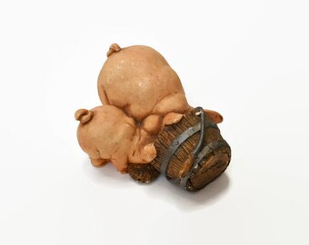 Vintage 1988 Pigs Feeding From Bucket Resin Figurine Artefice Ottanta Italy D. Enposito
