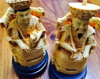 Asian Carved Statues, Chinese Emperor and Empress Statues,