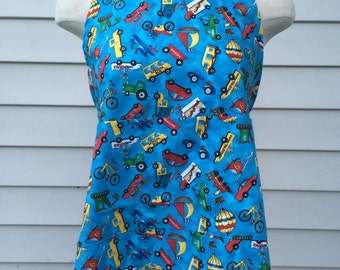 Kids Apron, Cars and Trucks Apron, Children Apron, Kitchen Apron, Kids Bib