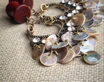 Sweetheart Shells Dangle Plugs-Handcrafted/diamonds &gold/Elegant/Earthy/Size 0g(8MM)/Wood Gauges/Eyelets/Tunnels/Wedding/Formal/Wood Gauges