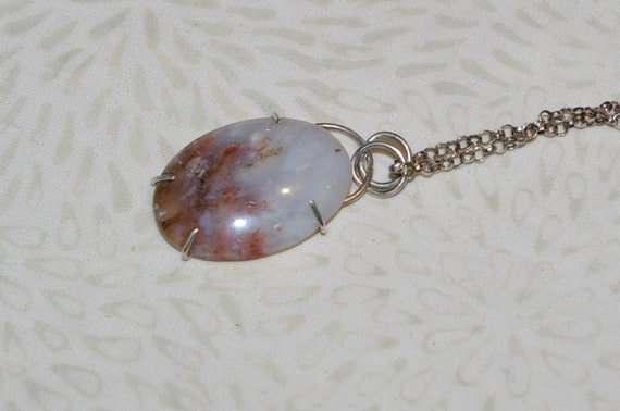 SALE Plume Agate Stone Pendant Prong Set Sterling Silver