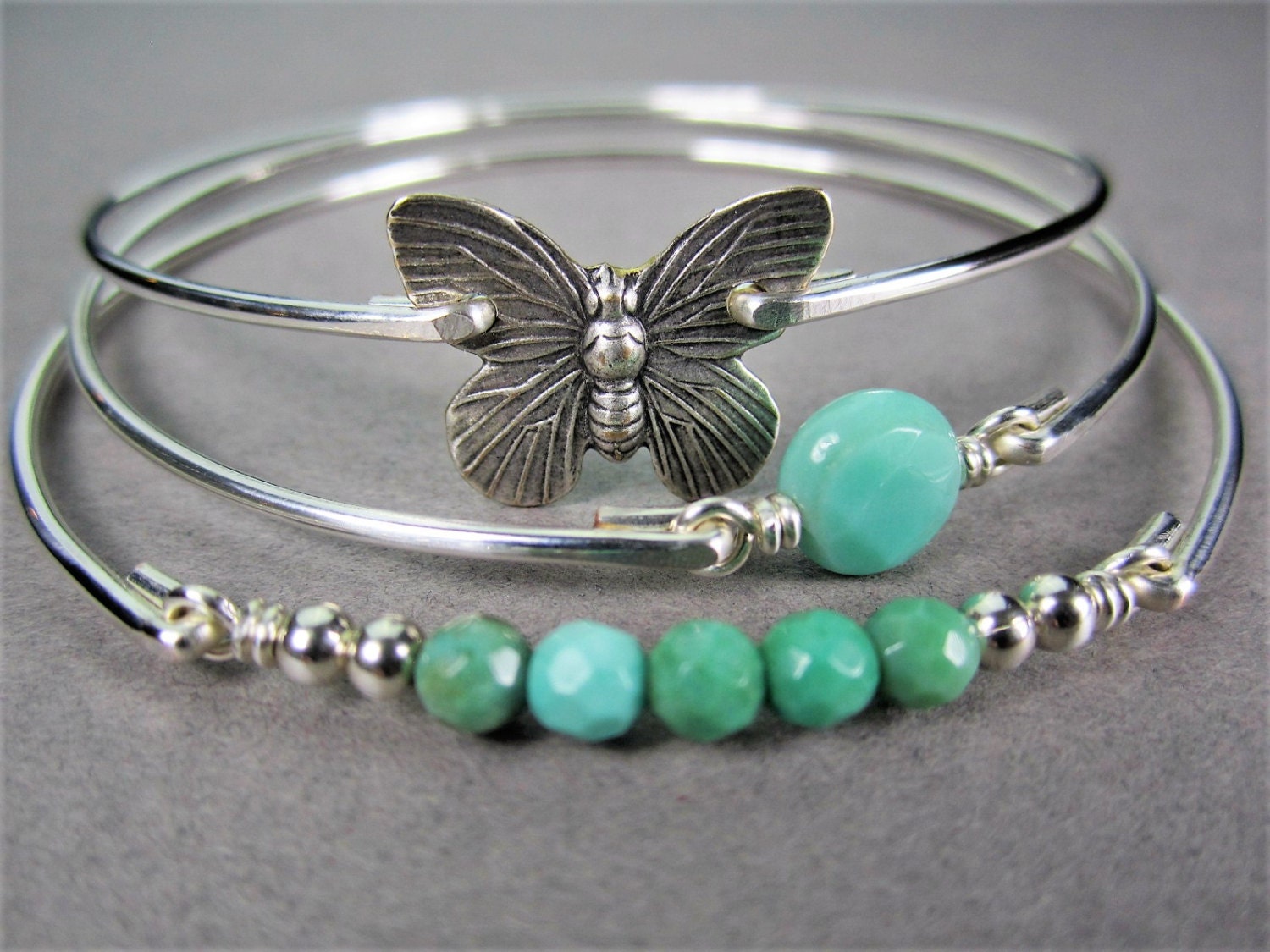 Sterling Silver Butterfly Bracelet Set Bangle by BaubleVine