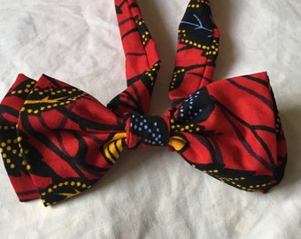 Noeud Papillon double en tissu africain wax imprimé motifs liberty scratch