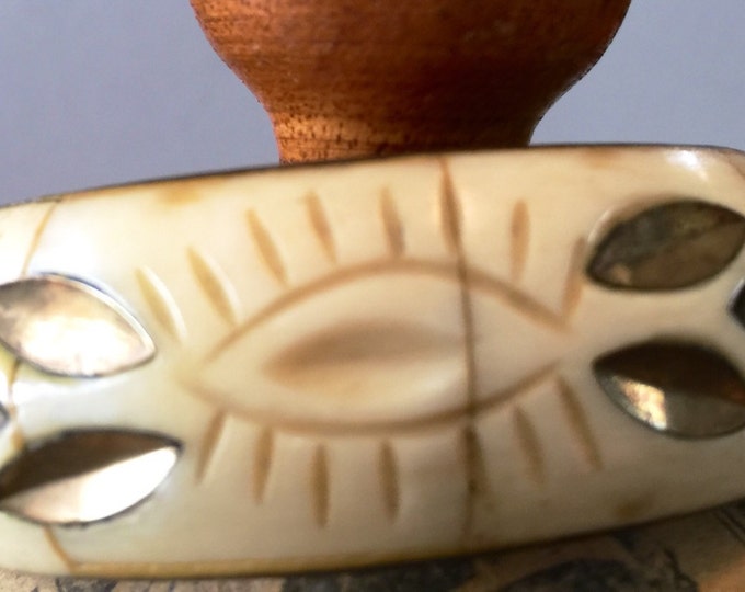 Vintage Carved Tribal Bracelet Bone Brass