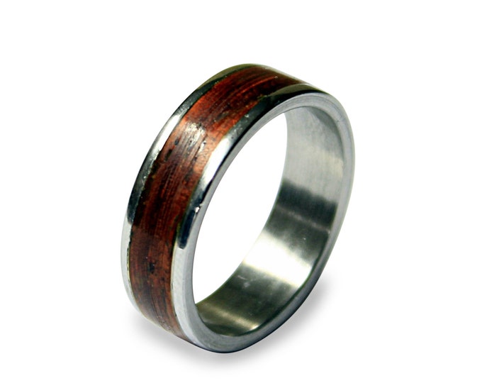 Titanium Ring With Wood Inlay, Wooden Ring On A Titanium Band