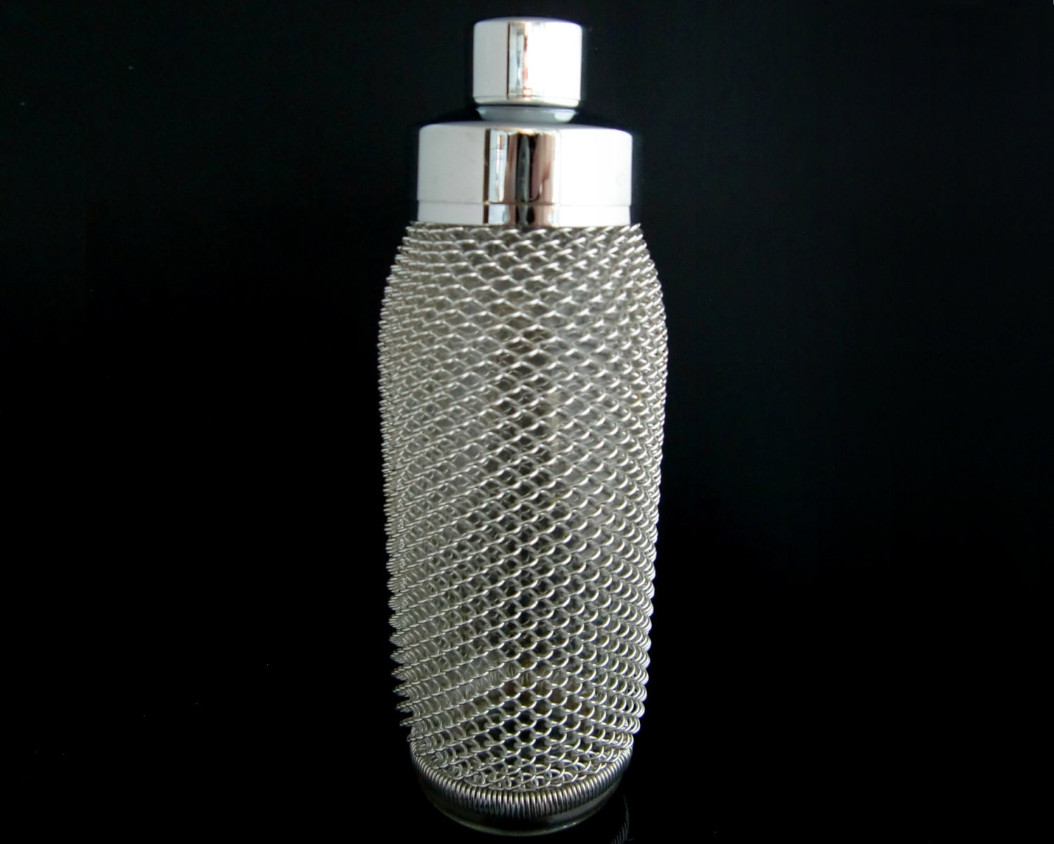 Vintage Glass Cocktail Shaker with Wire Mesh Decor Martini