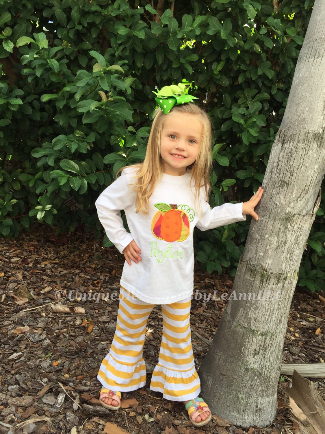 Toddlers & Girls Fall outfit Customized Pumpkin appliquéd long