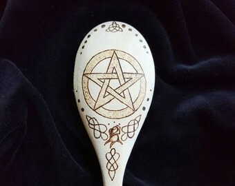 Kitchen witch wand wood burned pentacle spoon