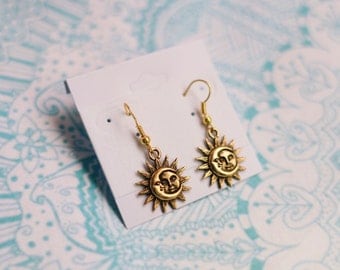 Gold Celestial Sun & Moon Earrings