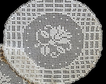 Cream white filet crochet doily