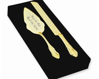 Wedding Cake Server and Knife Set Personalized For Free Gold Plated Server Gold Plated Traditional Cake Server and Knife