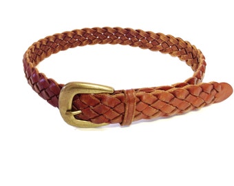 Brown Woven Genuine Leather Belt - Size XS / S