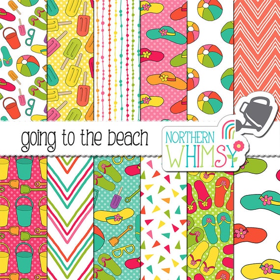 Beach Digital Paper summer scrapbook papers in tropical