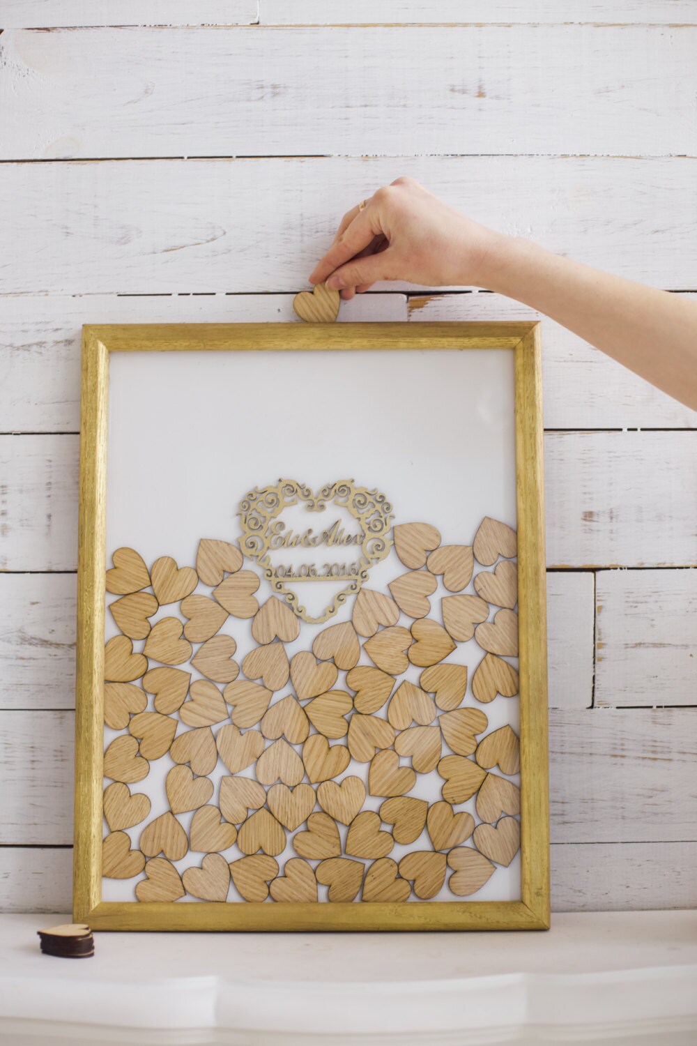 Heart Guest Book Gold frame and white background Wedding