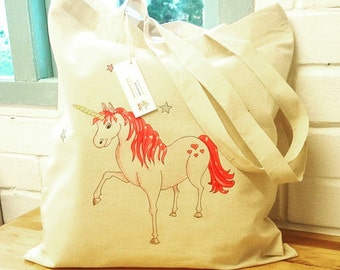 Unicorn Tote Bag Cute Unicorn bag Artist tote Book bag Shopping bag Childs bag Magical unicorn PE bag Girls unicorn bag personalised