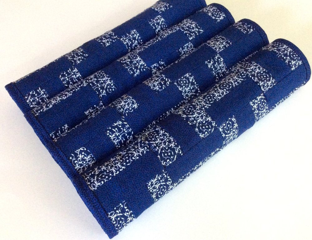 Handmade Quilted Placemats Navy Blue by NewEnglandPatches on Etsy