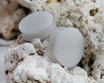 Pair White Jade Double Flared Gemstone Plugs 8mm 0g 10mm (00g) 12mm (1/2") 14mm (9/16") 16mm (5/8") 22mm ( 7/8") 25mm (1") 28mm 32mm 35mm