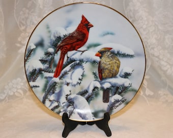 O' Driscoll Red Cardinals of Winter American Songbirds Plate Collection Limited Edition Fourteen Firing Days Plate # 2160A 1989