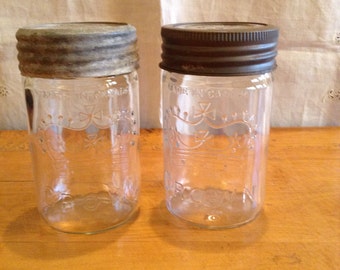 Set of Two 1/2 Quart Size CROWN Sealer JARS. Made in CANADA. Wonderful Vintage Condition. Signed 1947 and 1948.
