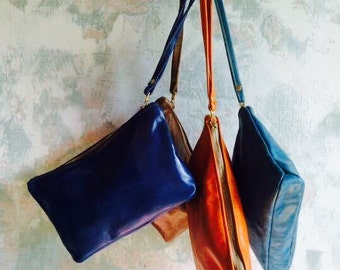 ROSELLA Orange leather clutch. Soft orange leather clutch. Orange leather clutch.