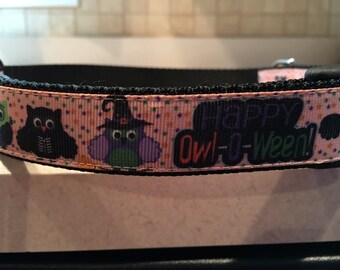 Owl-O-Ween Large and Medium Dog Collar & Optional Matching Leash