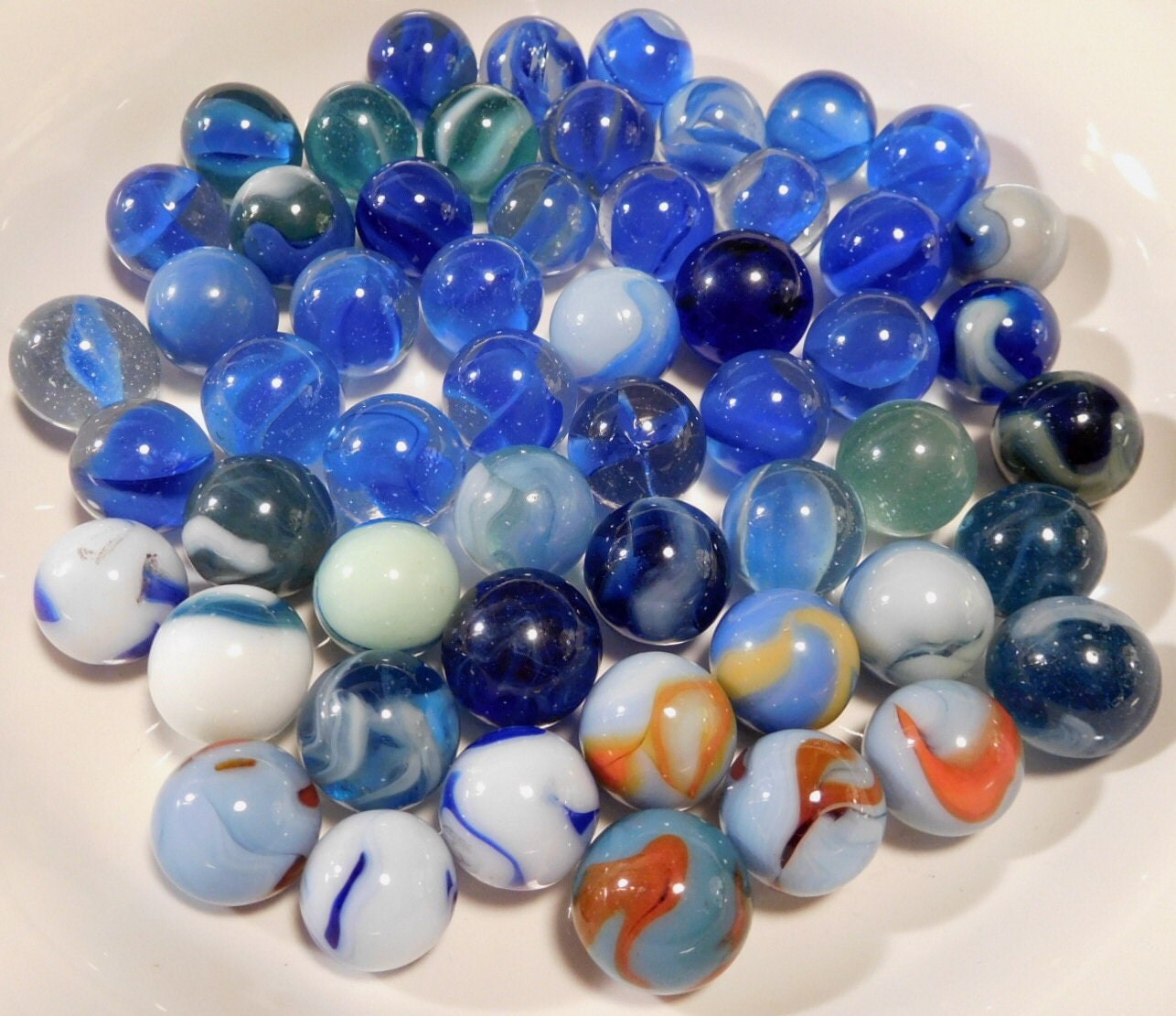 55 Blue Toy Marbles 1930's60's Swirls Cobalt Cat's by NBVSalvage