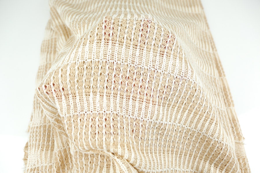 Light Beige Cream Stripe Open Weave Knit Fabric 42 Inches in