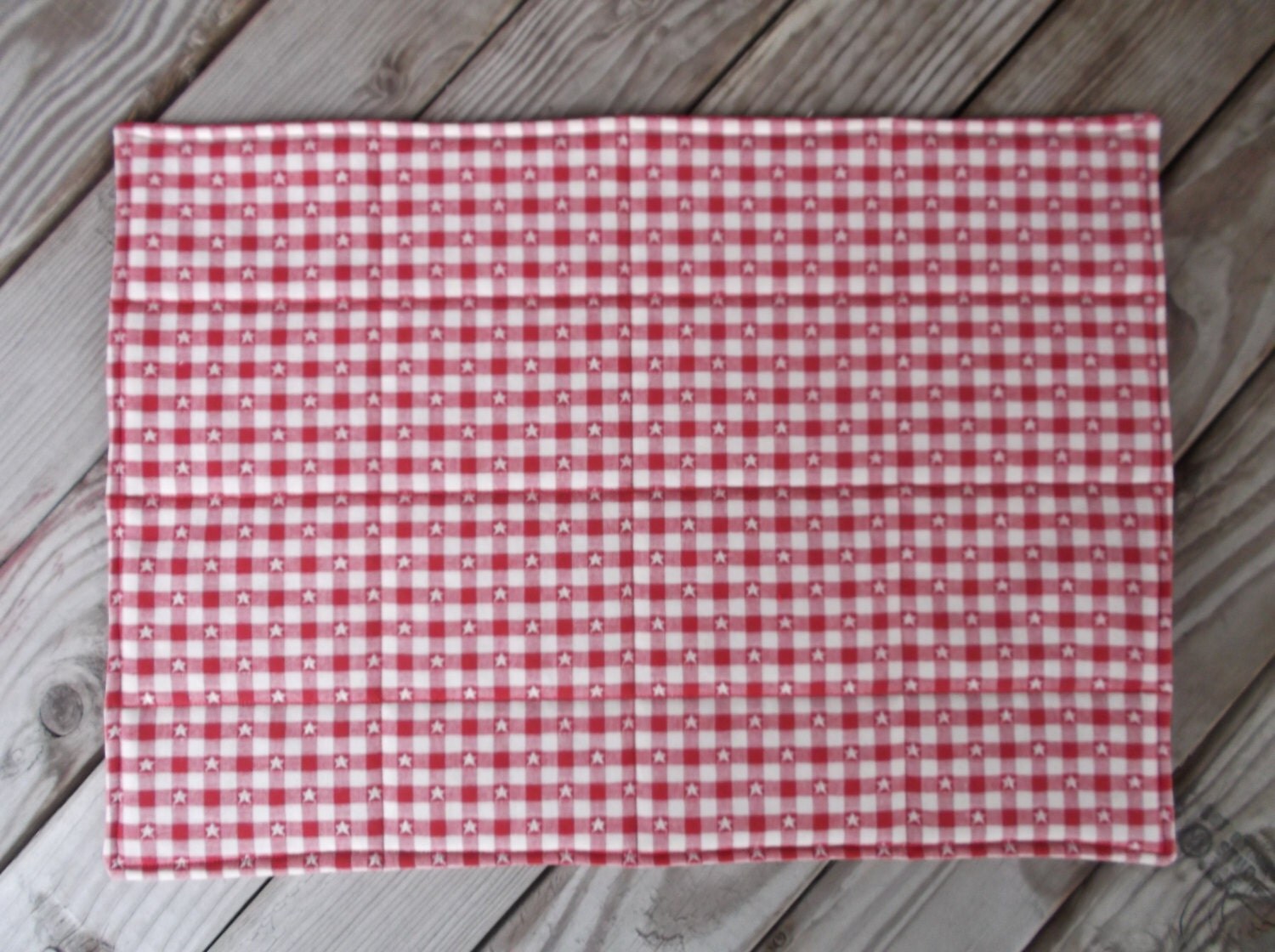 Red gingham check fabric placemats quilted placemats