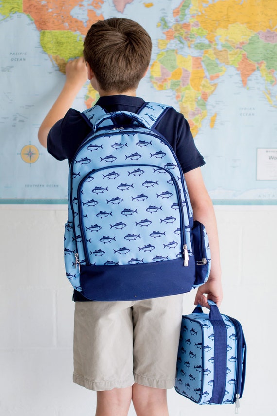 Monogrammed Backpack, Lunchbox or Gym Bag - Finn Fish