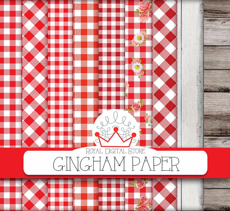 Gingham Digital Paper Gingham Paper With Red