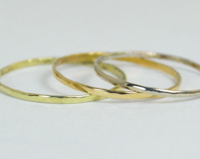 Solid 14K Green, White & Yellow Gold Super Thin Stacking Ring Set, Minimal Gold Rings, Real Gold Rings, Gold Stacking Rings, Solid Gold Ring