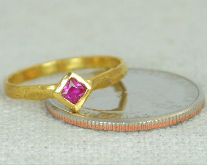 Square Ruby Ring, Gold Filled Ruby Ring, July's Birthstone Ring, Square Stone Mothers Ring, Square Stone Ring, Gold Ruby Ring, Gold Ring