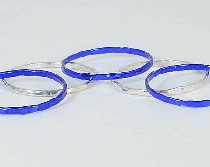 Indianapolis Colts Team Color Ring Set, Sterling Silver, Ceramic Color, Sport Inspired, Stacking Ring Set, Blue Rings, Dainty Rings, Team