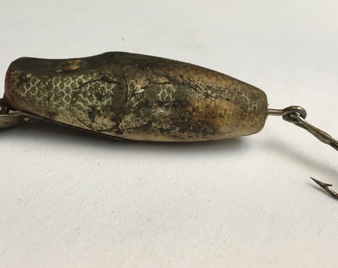 Storewide 25% Off SALE Antique Heddon Wooden Surface Minnow Fishing Lure Featuring Original Glass Eyes With Hand Painted Design