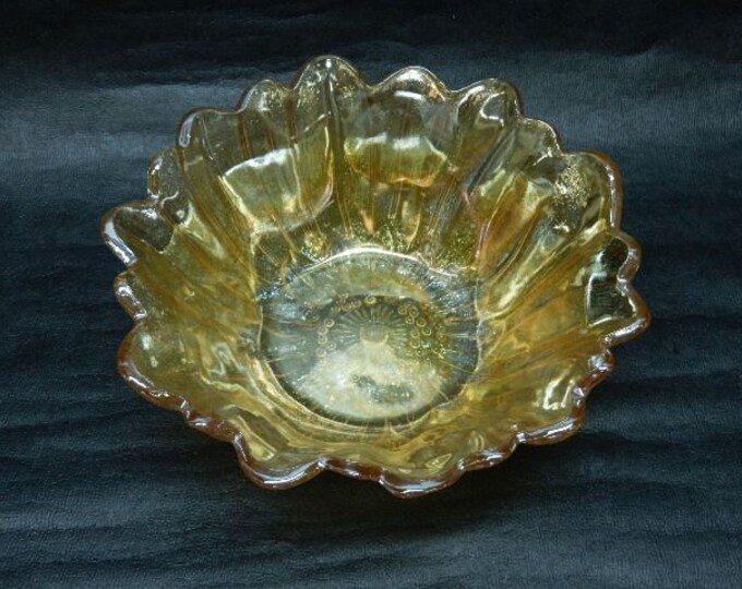 Storewide 25% Off SALE Vintage Indiana Carnival Glass Yellow Marigold Centerpiece Bowl Featuring Raised Textured Design