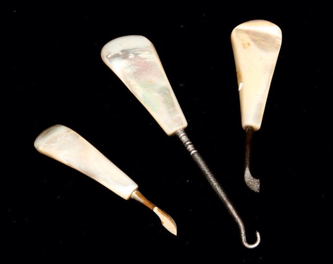 Storewide 25% Off SALE Vintage Mother of Pearl Handled Professional Manicure Set Featuring Elegant Bowed Out Handles