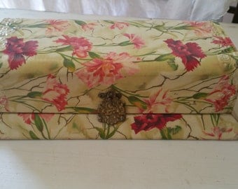 Antique Victorian Celluloid Vanity Dresser Box Carnations, Vintage Dresser Box