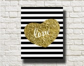 Love Gold Black White Stripe Print Printable Instant Download Poster Wall Art Home Decor ST147
