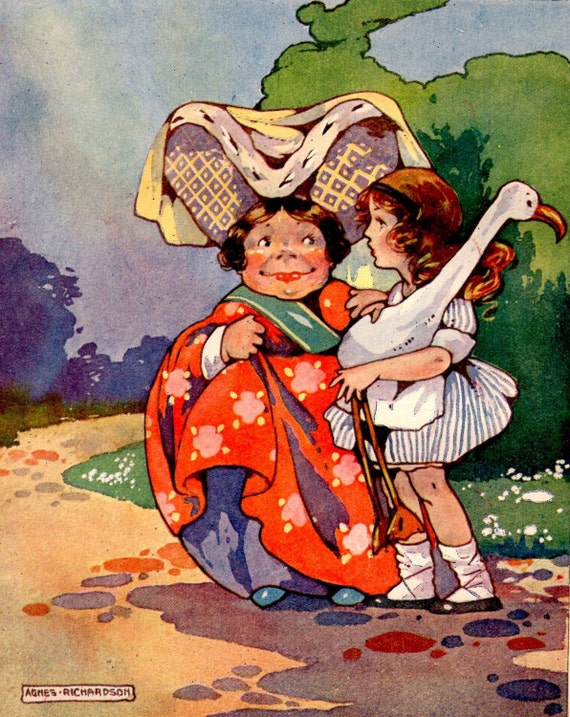 ALICE in WONDERLAND Kinder Print 1920 - Agnes Richardson - "It