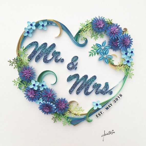 Handmade paper quilling Mr. & Mrs. made to order framed in