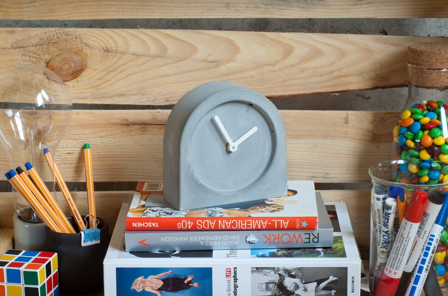 Concrete clock 1355 minimalist clock for a modern desk