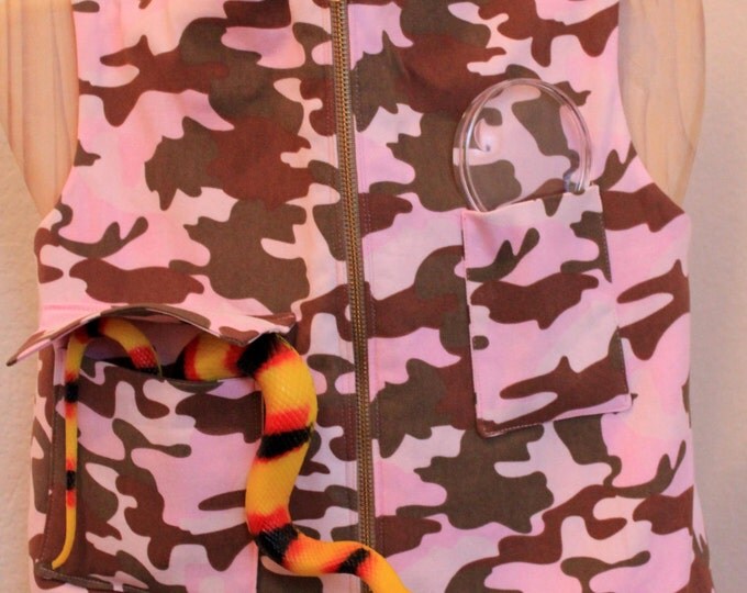 HALF PRICE ** Pink Camo Hunter Explorer Vest. Child Size Small Reversible to Hot Pink Fleece. Zip Front Vest with Pockets for her treasures.