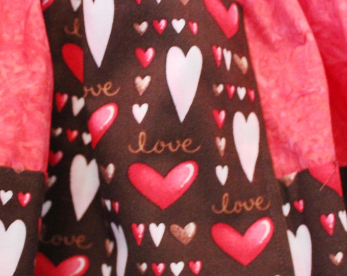 HALF PRICE ** Hearts and Chocolate Frilly Apron. Chocolate Brown Red & Pink Heart print. Double Ruffle Skirt