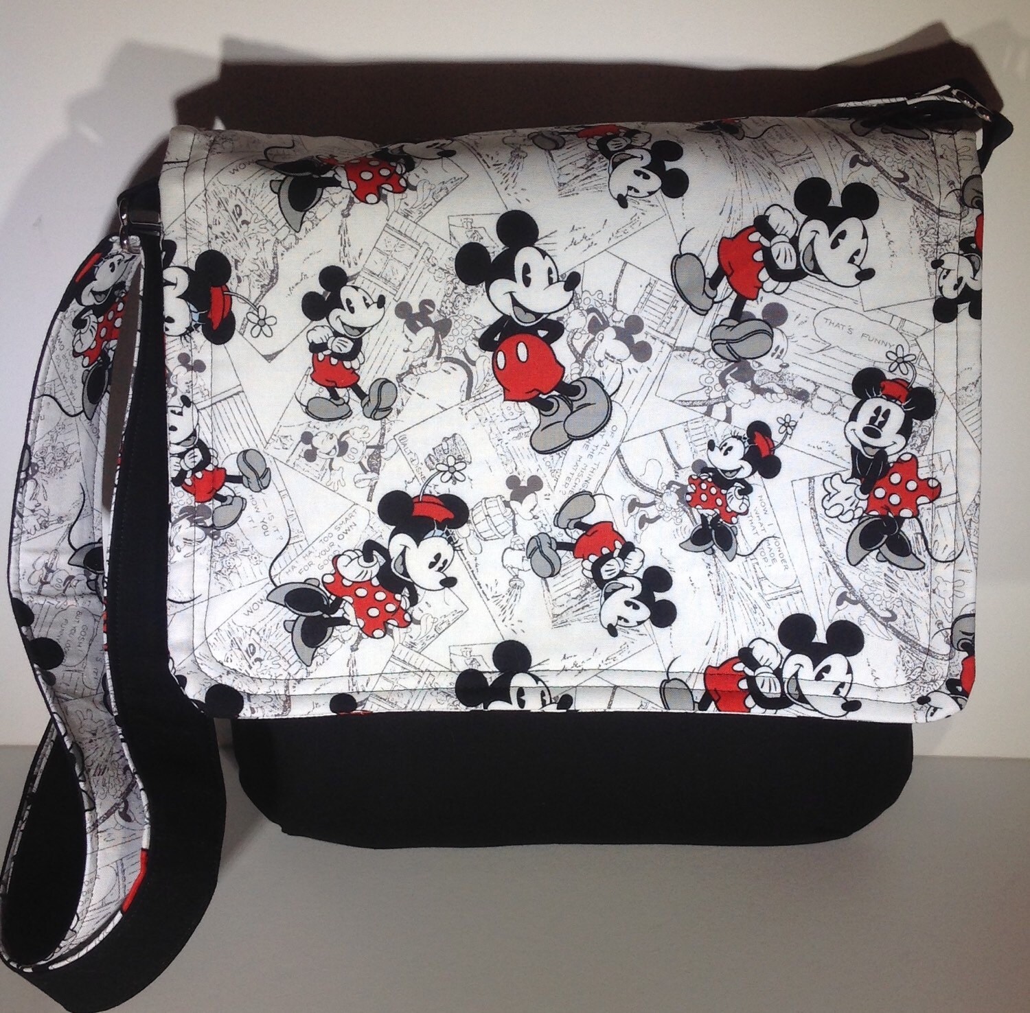 Mickey and Minnie Mouse crossbody messenger bag in black white