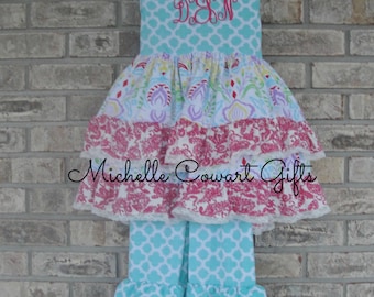 Easter Outfit, Easter Dress, Monogrammed Ruffle Set, Personalized Outfit, Monogram 6M 9M 12M 18M 2T 3T 5 6 7 8 9 10 12, RTS, Boutique Outfit
