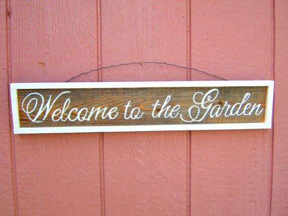 Welcome to the Garden Framed Rustic Outdoor Sign Cursive