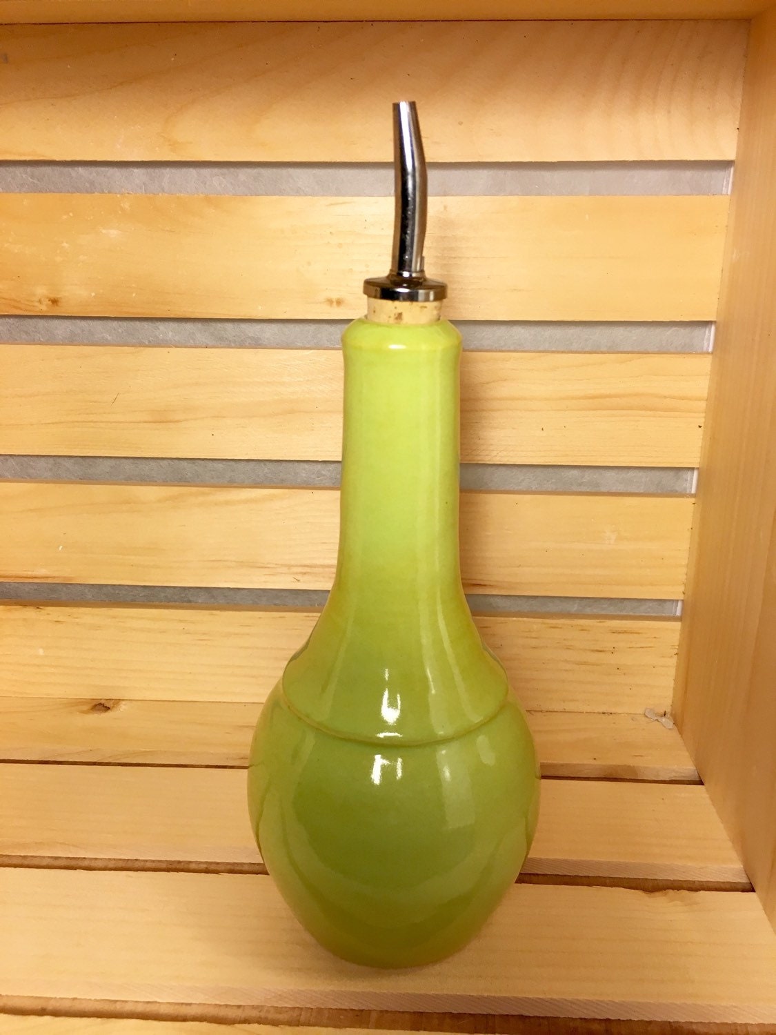 Pottery olive oil cruet chartreuse green pottery cruet oil