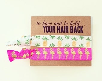 Hair Tie Bachelorette Favor | Pineapple + Flamingo Hair Tie Favors, Tropical Luau Bachelorette Hair Tie Favors, Beach Bachelorette Hair Ties